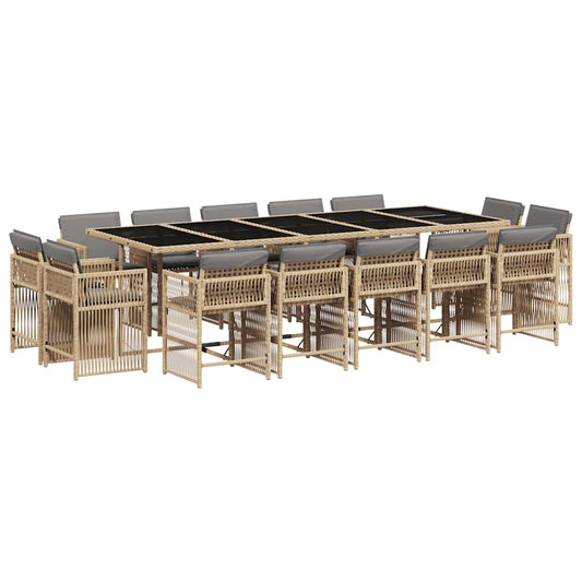 15 Piece Garden Dining Set with Cushions Mix Beige Poly Rattan 15 Piece Garden Dining Set with Cushions Mix Beige Poly Rattan