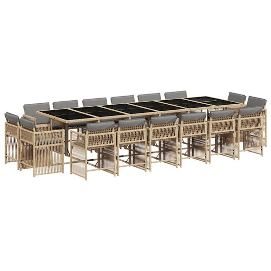 17 Piece Garden Dining Set with Cushions Mix Beige Poly Rattan 17 Piece Garden Dining Set with Cushions Mix Beige Poly Rattan