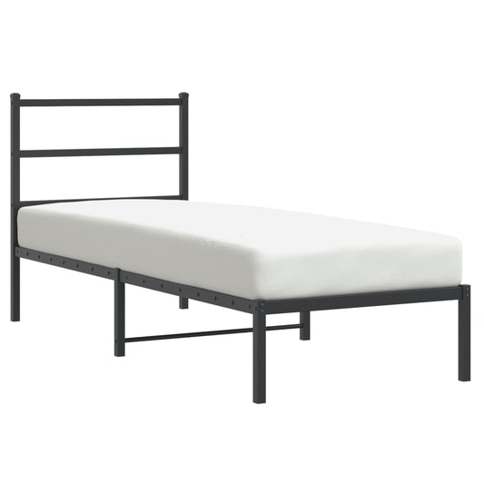 Metal Bed Frame without Mattress with Headboard Black 75x190cm Metal Bed Frame without Mattress with Headboard Black 75x190cm