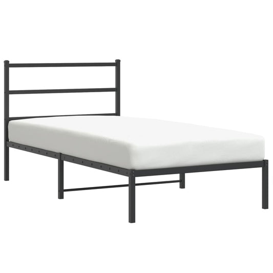 Metal Bed Frame without Mattress with Headboard Black 107x203cm Metal Bed Frame without Mattress with Headboard Black 107x203cm