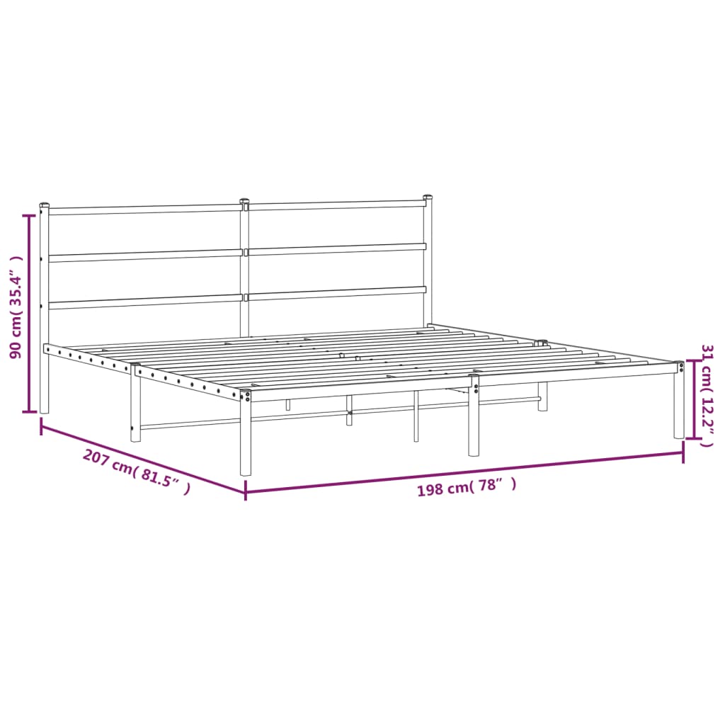 Metal Bed Frame without Mattress with Headboard Black 193x203cm