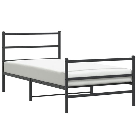 Metal Bed Frame without Mattress with Footboard Black 100x200cm Metal Bed Frame without Mattress with Footboard Black 100x200cm