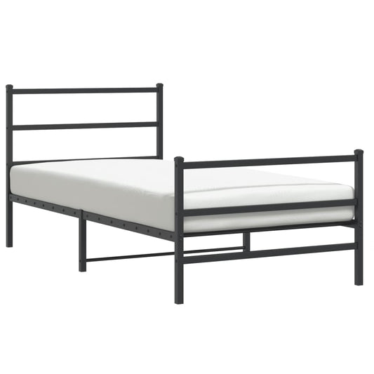 Metal Bed Frame without Mattress with Footboard Black 107x203cm Metal Bed Frame without Mattress with Footboard Black 107x203cm