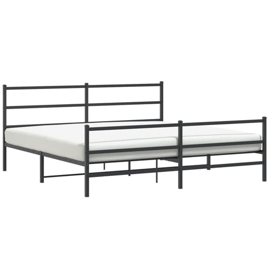 Metal Bed Frame without Mattress with Footboard Black 200x200cm Metal Bed Frame without Mattress with Footboard Black 200x200cm