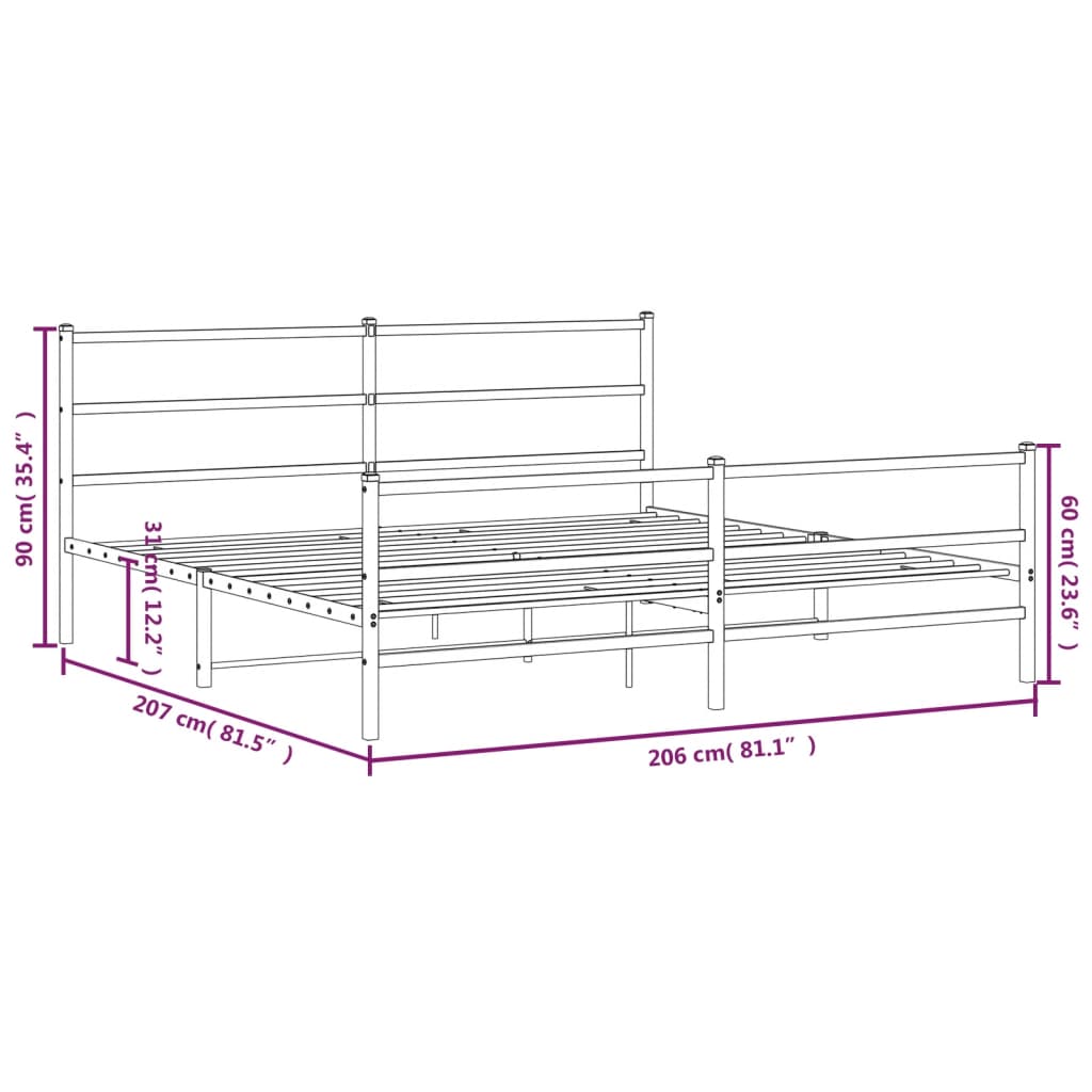 Metal Bed Frame without Mattress with Footboard Black 200x200cm