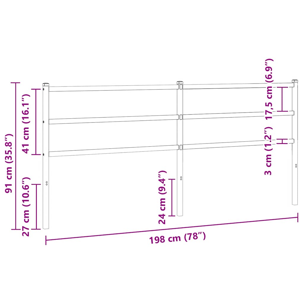 Metal Replace Headboard Black 193 cm