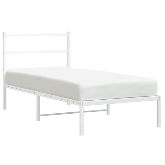 Metal Bed Frame without Mattress with Headboard White 90x190cm Metal Bed Frame without Mattress with Headboard White 90x190cm