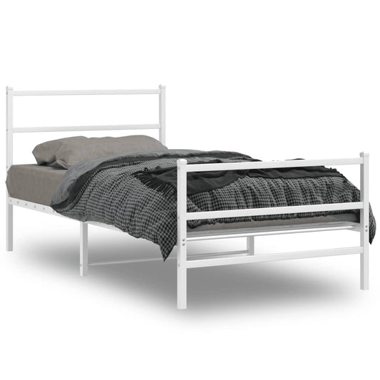 Metal Bed Frame without Mattress with Footboard White 100x190cm Metal Bed Frame without Mattress with Footboard White 100x190cm