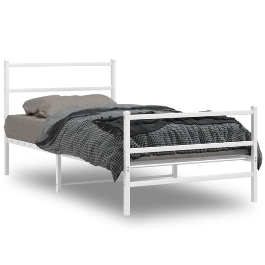 Metal Bed Frame without Mattress with Footboard White 107x203cm Metal Bed Frame without Mattress with Footboard White 107x203cm