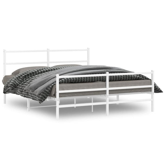 Metal Bed Frame without Mattress with Footboard White 150x200cm Metal Bed Frame without Mattress with Footboard White 150x200cm