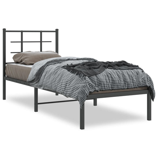 Metal Bed Frame without Mattress with Headboard Black 75x190cm Metal Bed Frame without Mattress with Headboard Black 75x190cm