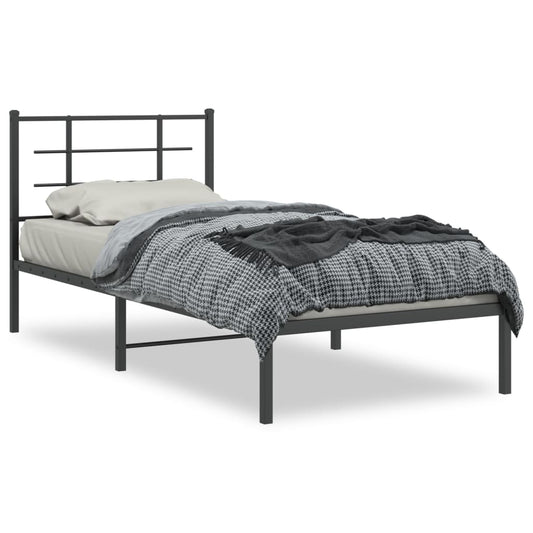 Metal Bed Frame without Mattress with Headboard Black 90x190cm Metal Bed Frame without Mattress with Headboard Black 90x190cm