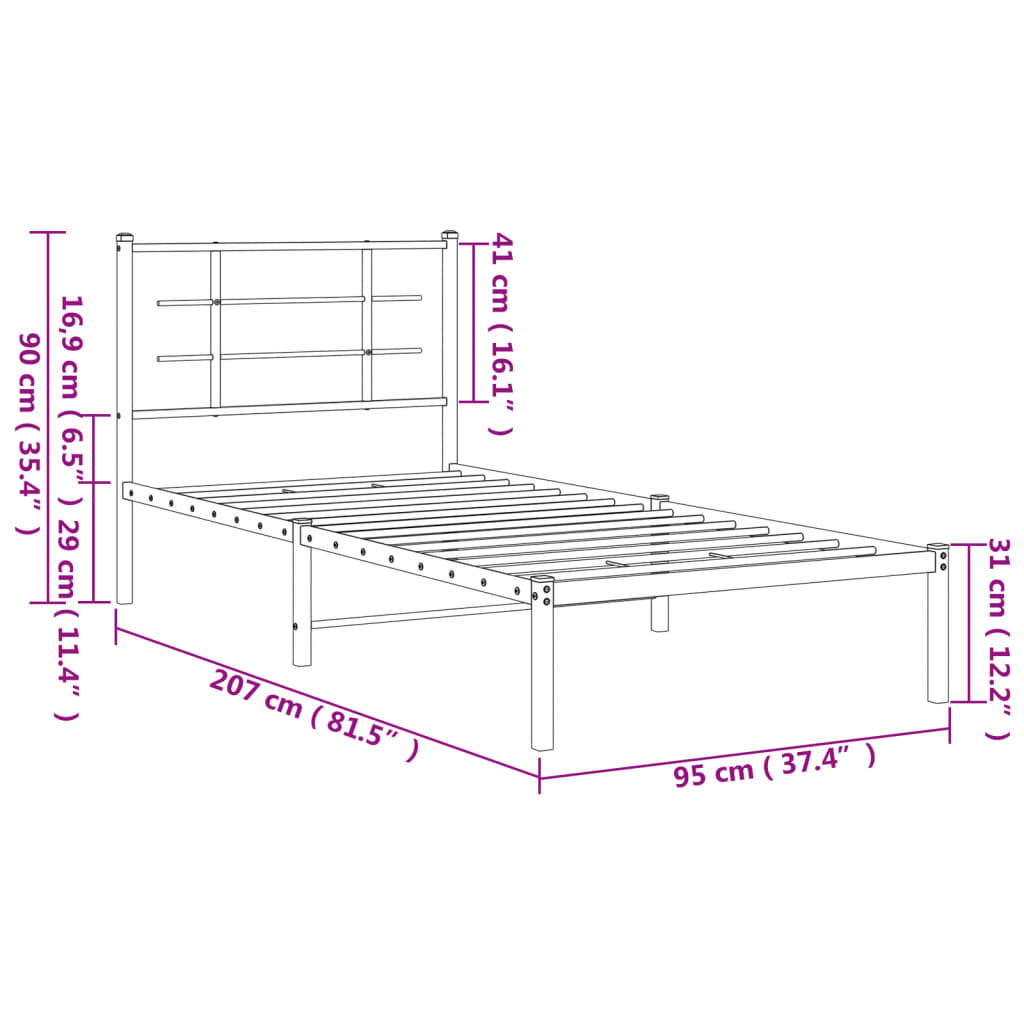 Bed Frame | Black | Powder-Coated Steel | Single | Bed Frame