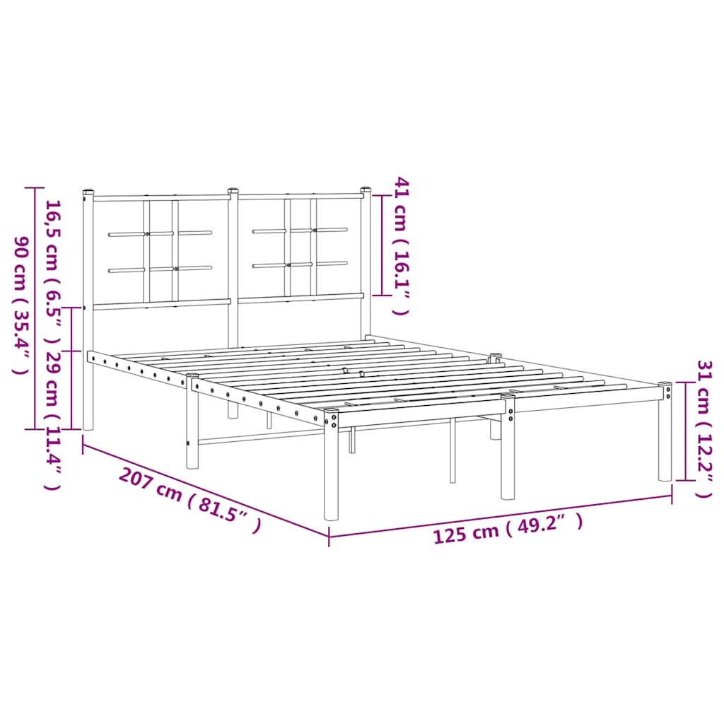 Metal Bed Frame without Mattress with Headboard Black 120x200cm