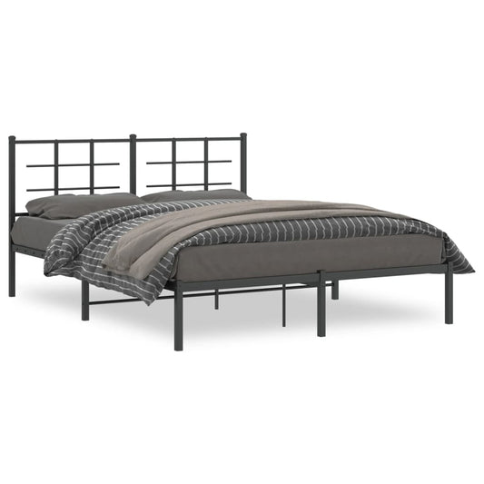 Metal Bed Frame without Mattress with Headboard Black 150x200cm Metal Bed Frame without Mattress with Headboard Black 150x200cm
