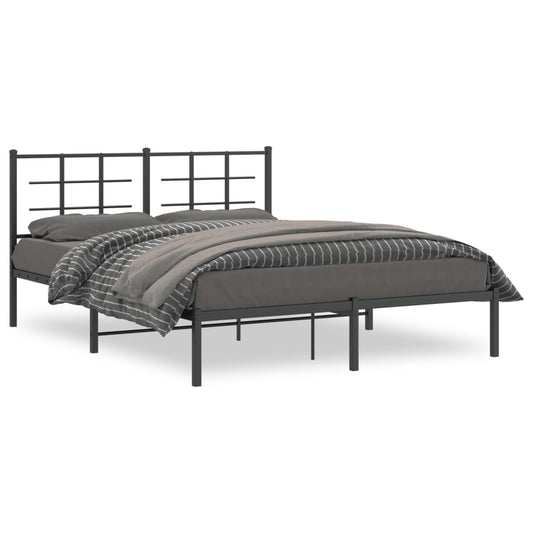 Metal Bed Frame without Mattress with Headboard Black 160x200cm Metal Bed Frame without Mattress with Headboard Black 160x200cm