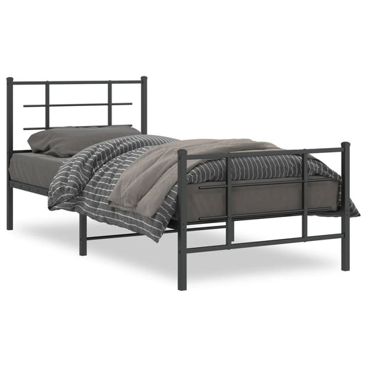 Metal Bed Frame without Mattress with Footboard Black 90x200cm Metal Bed Frame without Mattress with Footboard Black 90x200cm