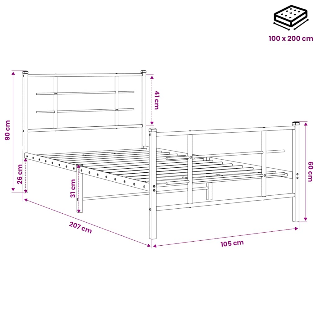 Bed Frame | Black | Powder-coated steel | Single | Bed Frame
