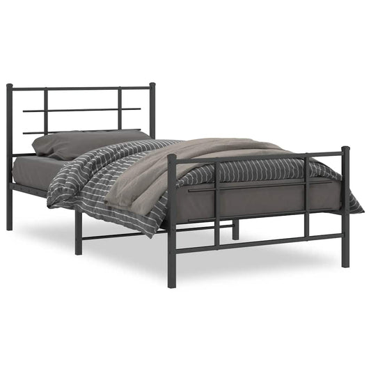 Metal Bed Frame without Mattress with Footboard Black 107x203cm Metal Bed Frame without Mattress with Footboard Black 107x203cm