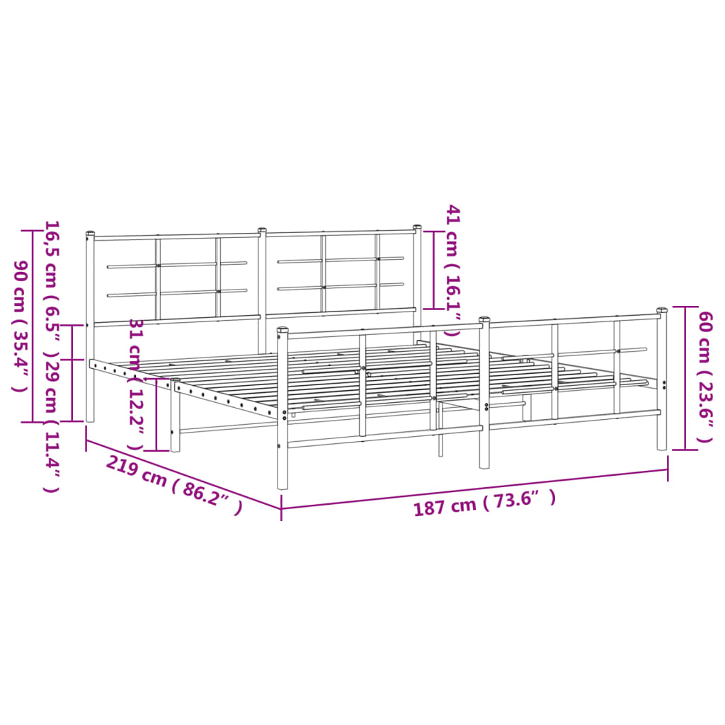 Metal Bed Frame without Mattress with Footboard Black 183x213cm