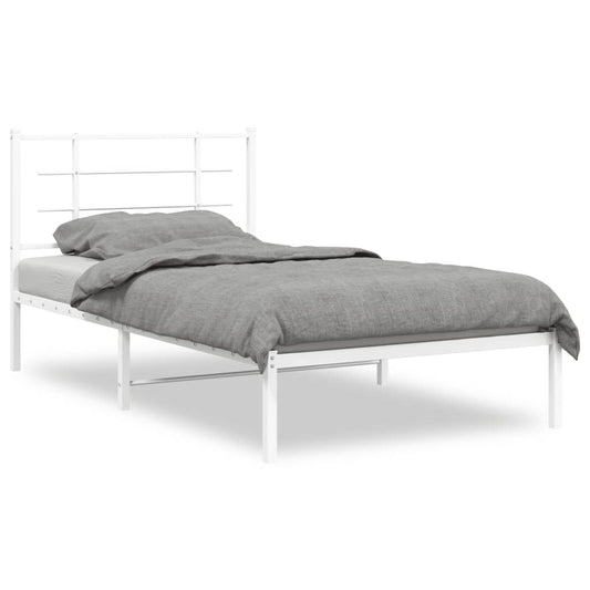 Metal Bed Frame without Mattress with Headboard White 100x190cm Metal Bed Frame without Mattress with Headboard White 100x190cm