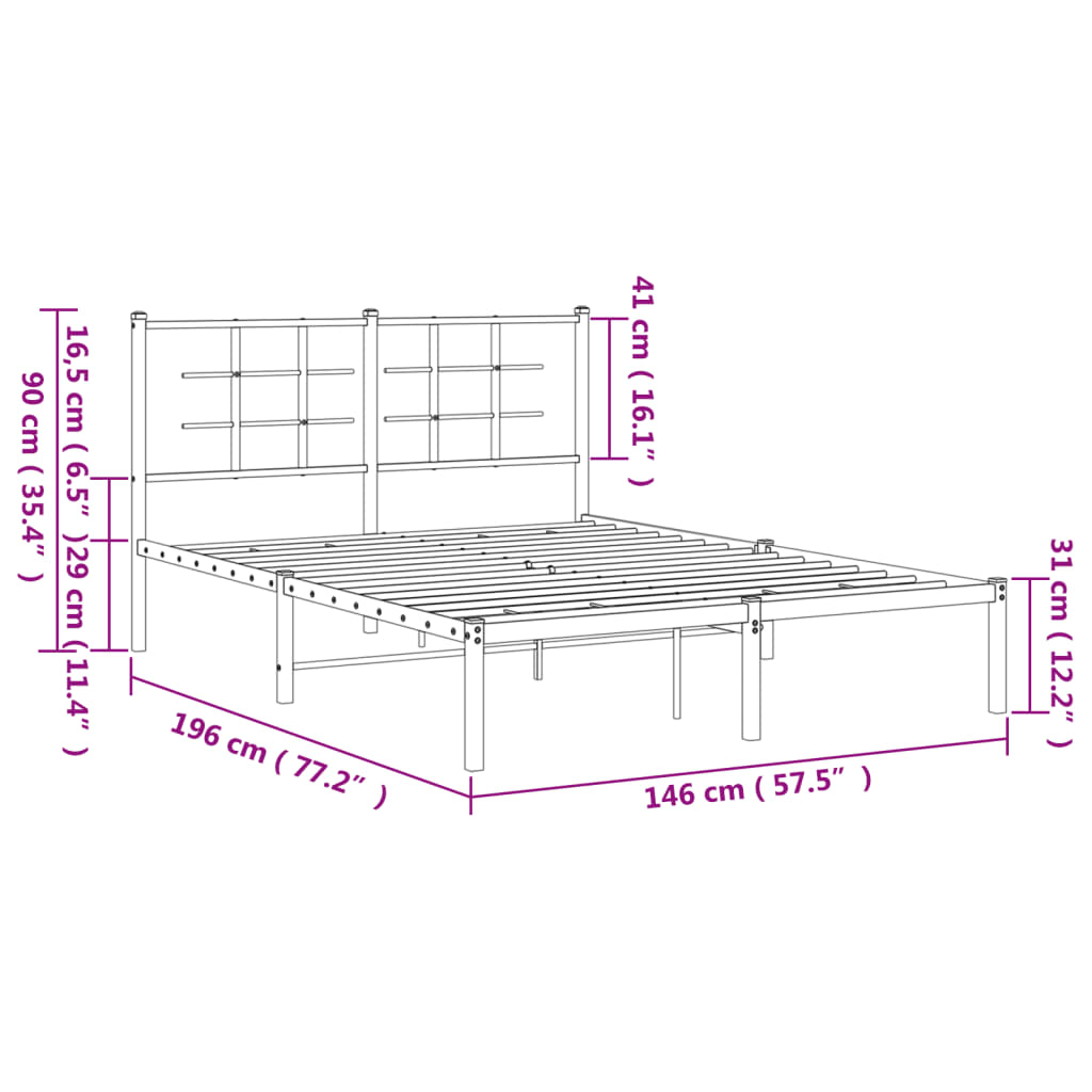Metal Bed Frame without Mattress with Headboard White 140x190cm