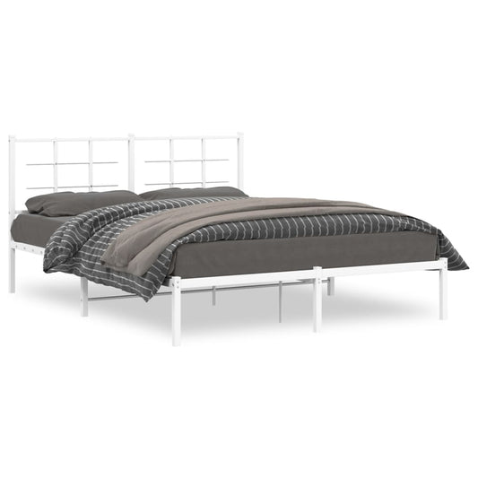 Metal Bed Frame without Mattress with Headboard White 150x200cm Metal Bed Frame without Mattress with Headboard White 150x200cm
