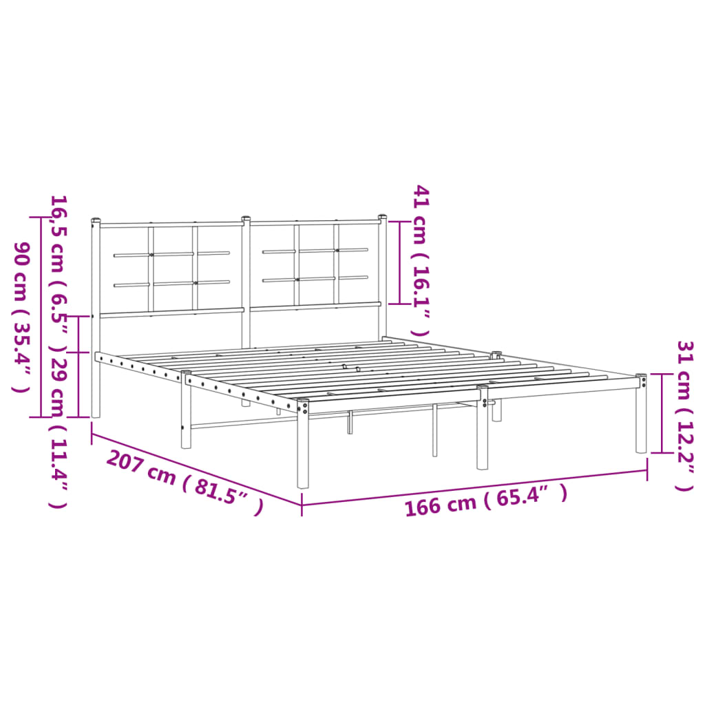 Metal Bed Frame without Mattress with Headboard White 160x200cm