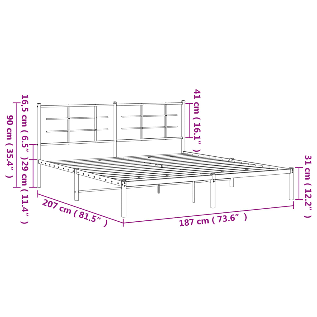 Metal Bed Frame without Mattress with Headboard White 180x200cm
