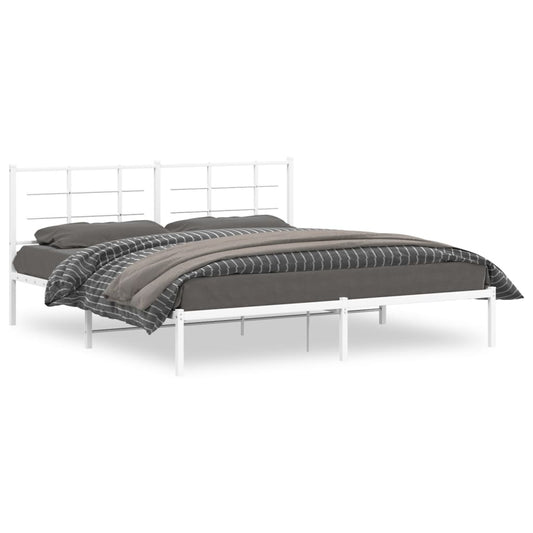 Metal Bed Frame without Mattress with Headboard White 183x213cm Metal Bed Frame without Mattress with Headboard White 183x213cm