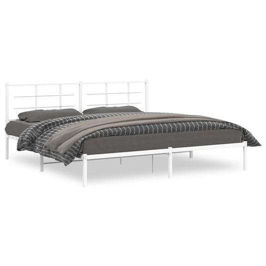 Metal Bed Frame without Mattress with Headboard White 193x203cm Metal Bed Frame without Mattress with Headboard White 193x203cm