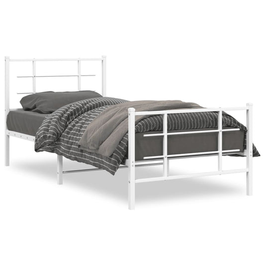 Metal Bed Frame without Mattress with Footboard White 90x190cm Metal Bed Frame without Mattress with Footboard White 90x190cm