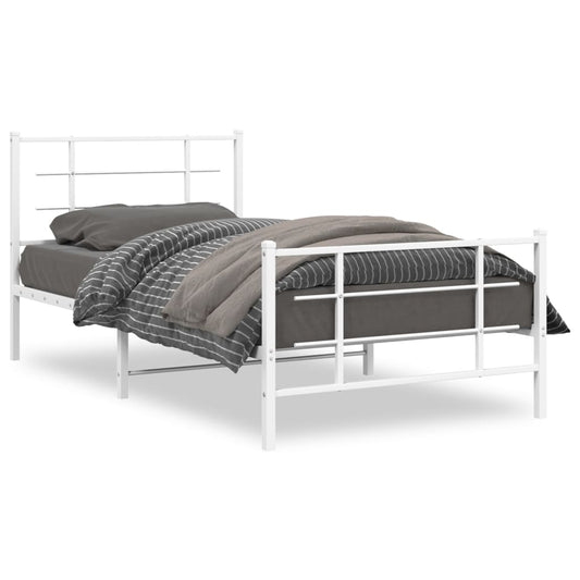 Metal Bed Frame without Mattress with Footboard White 107x203cm Metal Bed Frame without Mattress with Footboard White 107x203cm