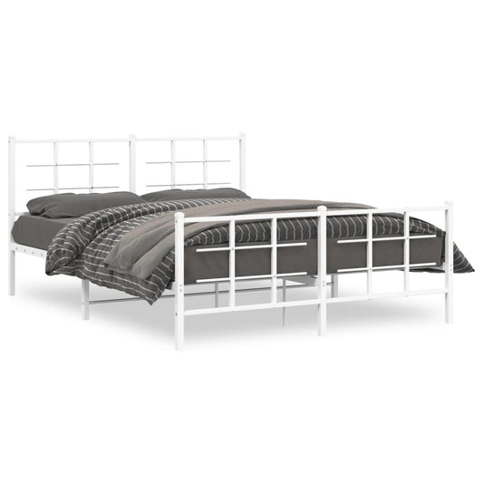 Metal Bed Frame without Mattress with Footboard White 150x200cm Metal Bed Frame without Mattress with Footboard White 150x200cm