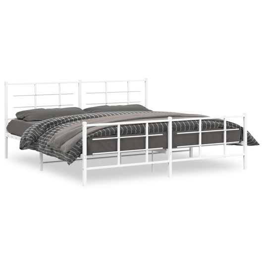 Metal Bed Frame without Mattress with Footboard White 193x203cm Metal Bed Frame without Mattress with Footboard White 193x203cm