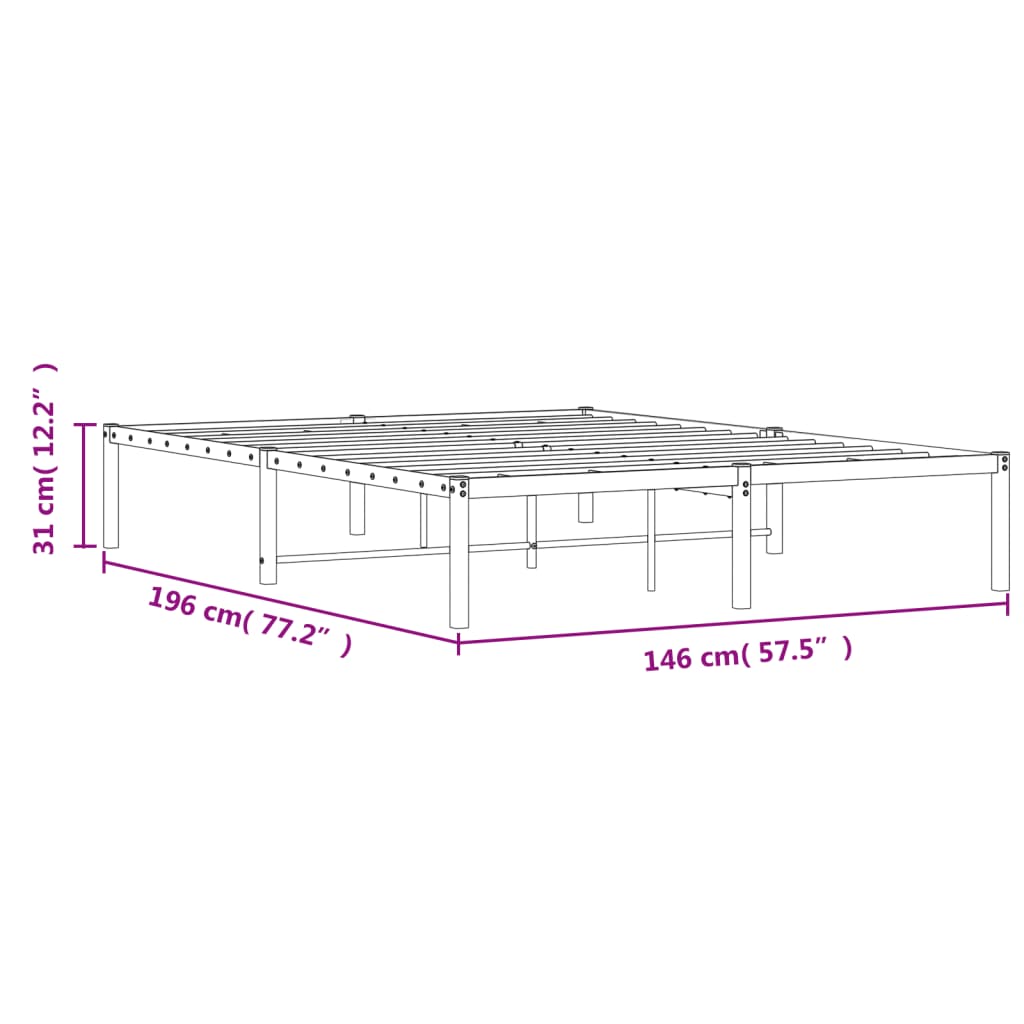 Metal Bed Frame without Mattress Black 140x190cm