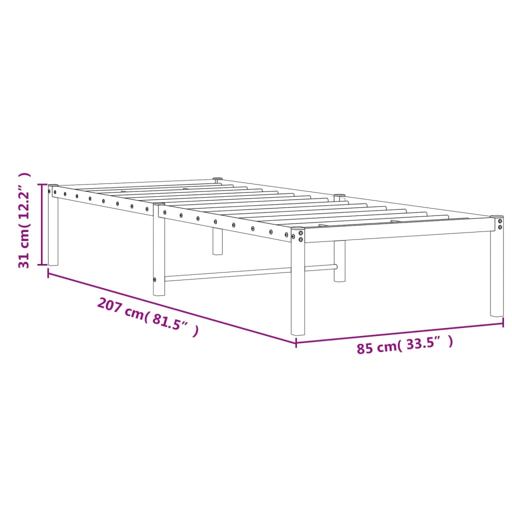 Metal Bed Frame without Mattress White 80x200cm