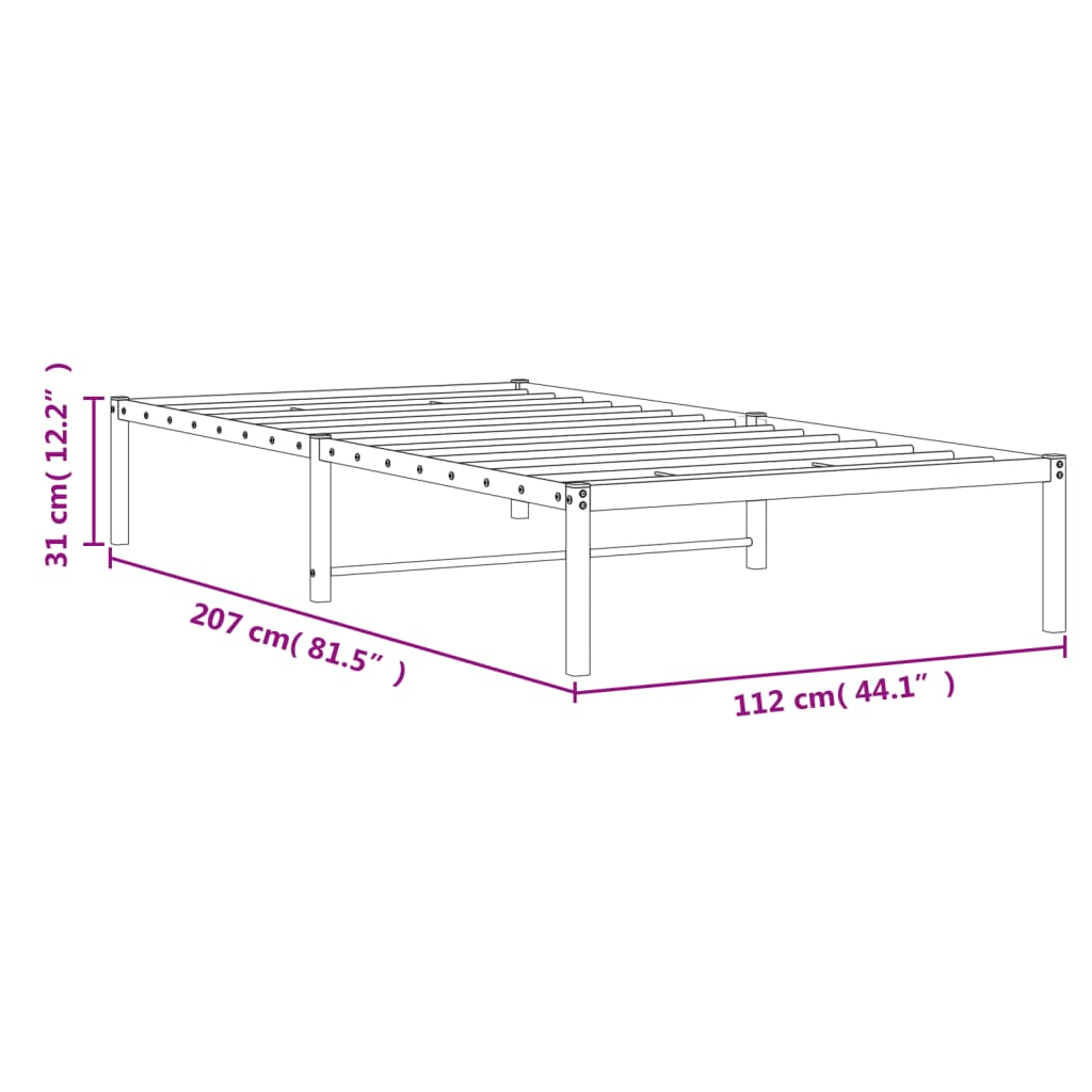 Metal Bed Frame without Mattress White 107x203cm