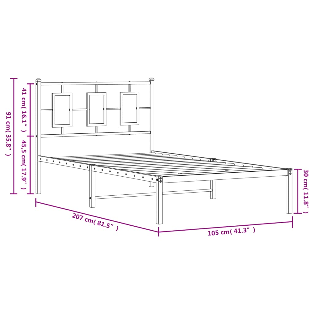 Metal Bed Frame without Mattress with Headboard Black 100x200cm