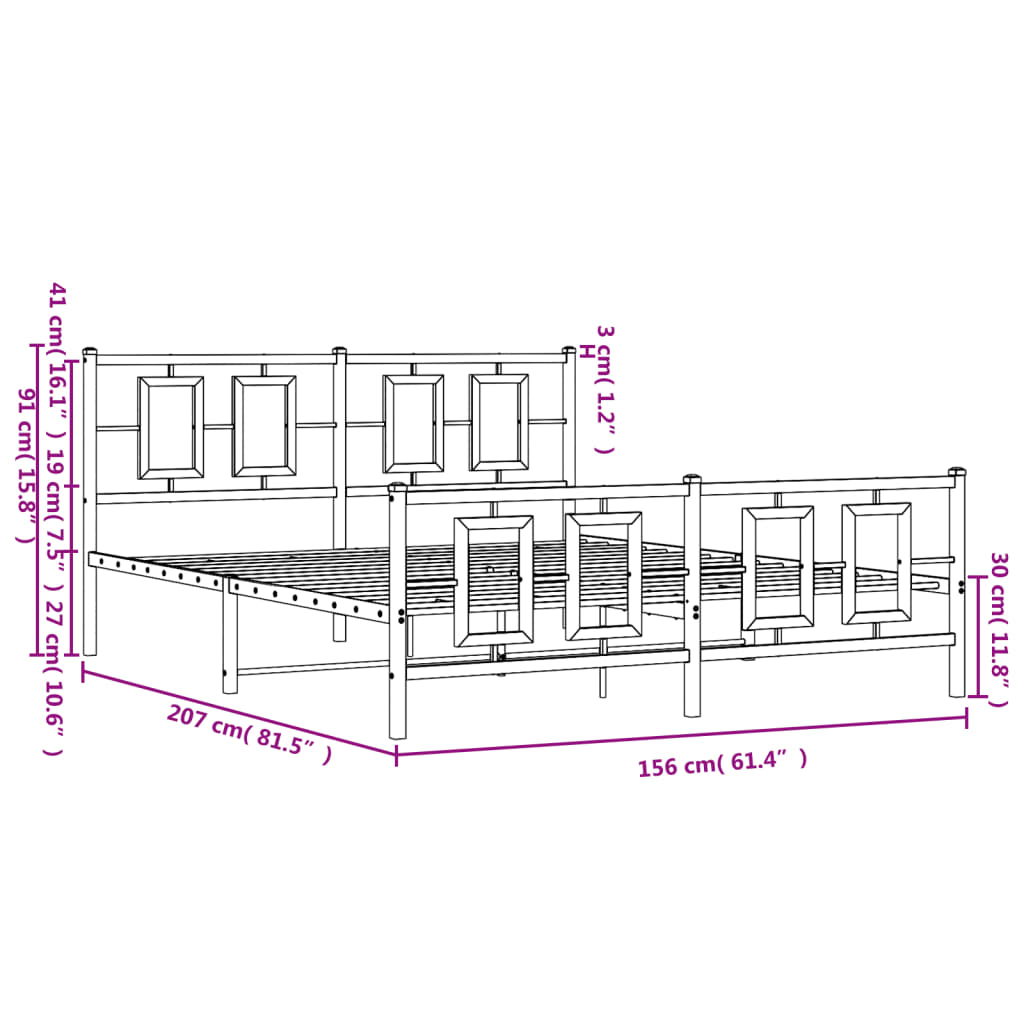 Metal Bed Frame without Mattress with Footboard Black 150x200cm