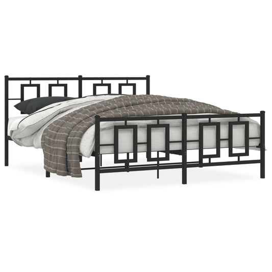 Metal Bed Frame without Mattress with Footboard Black 160x200cm Metal Bed Frame without Mattress with Footboard Black 160x200cm