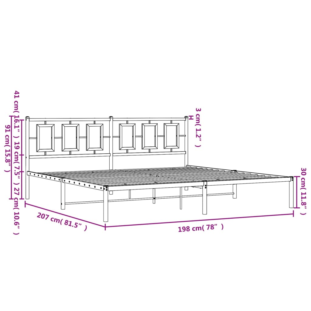 Metal Bed Frame without Mattress with Headboard White 193x203cm