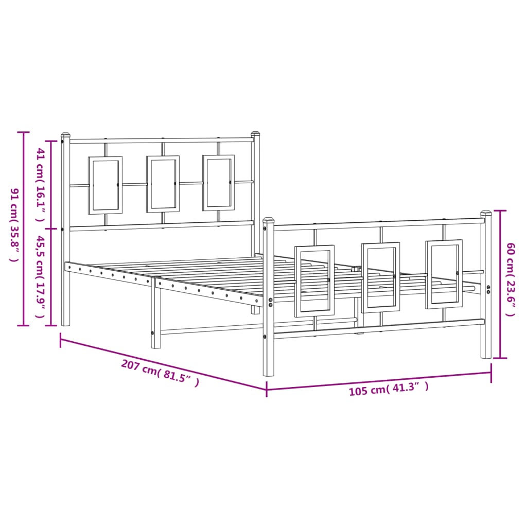 Metal Bed Frame without Mattress with Footboard White 100x200cm