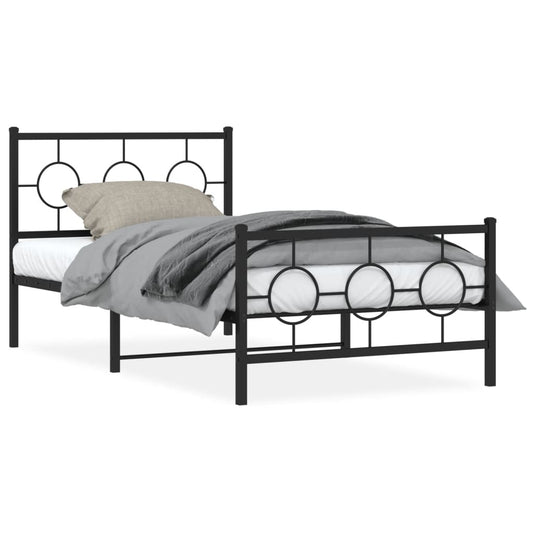 Metal Bed Frame without Mattress with Footboard Black 100x200cm Metal Bed Frame without Mattress with Footboard Black 100x200cm