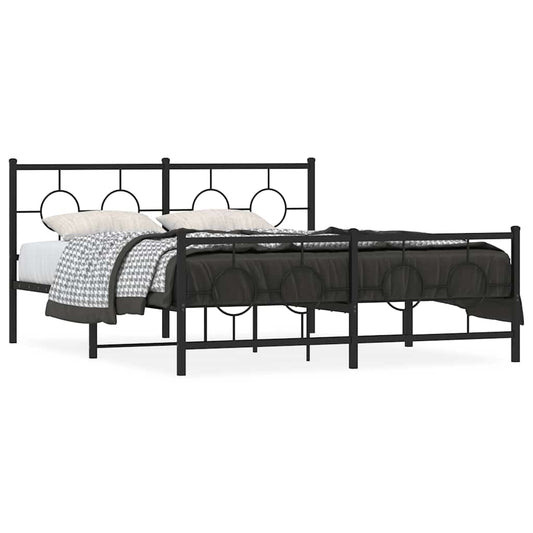Metal Bed Frame without Mattress with Footboard Black 150x200cm Metal Bed Frame without Mattress with Footboard Black 150x200cm