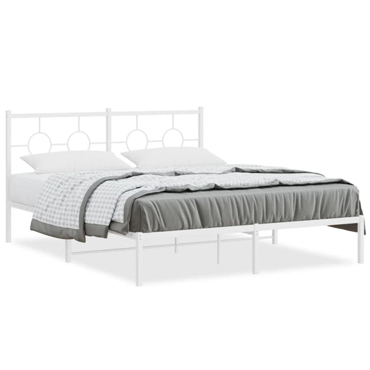 Metal Bed Frame without Mattress with Headboard White 150x200cm Metal Bed Frame without Mattress with Headboard White 150x200cm
