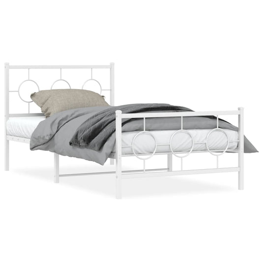 Metal Bed Frame without Mattress with Footboard White 100x200cm Metal Bed Frame without Mattress with Footboard White 100x200cm