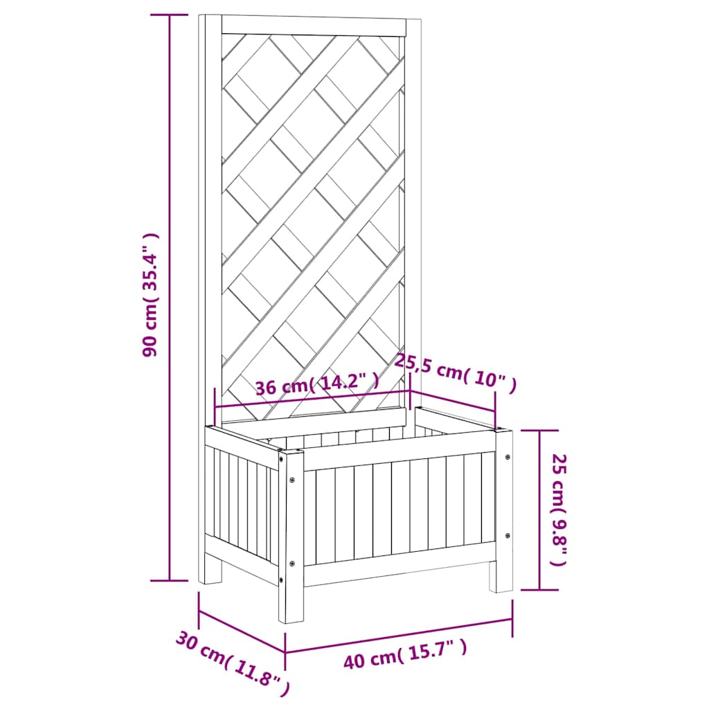Planter with Trellis Brown 40x30x90 cm Solid Wood Fir