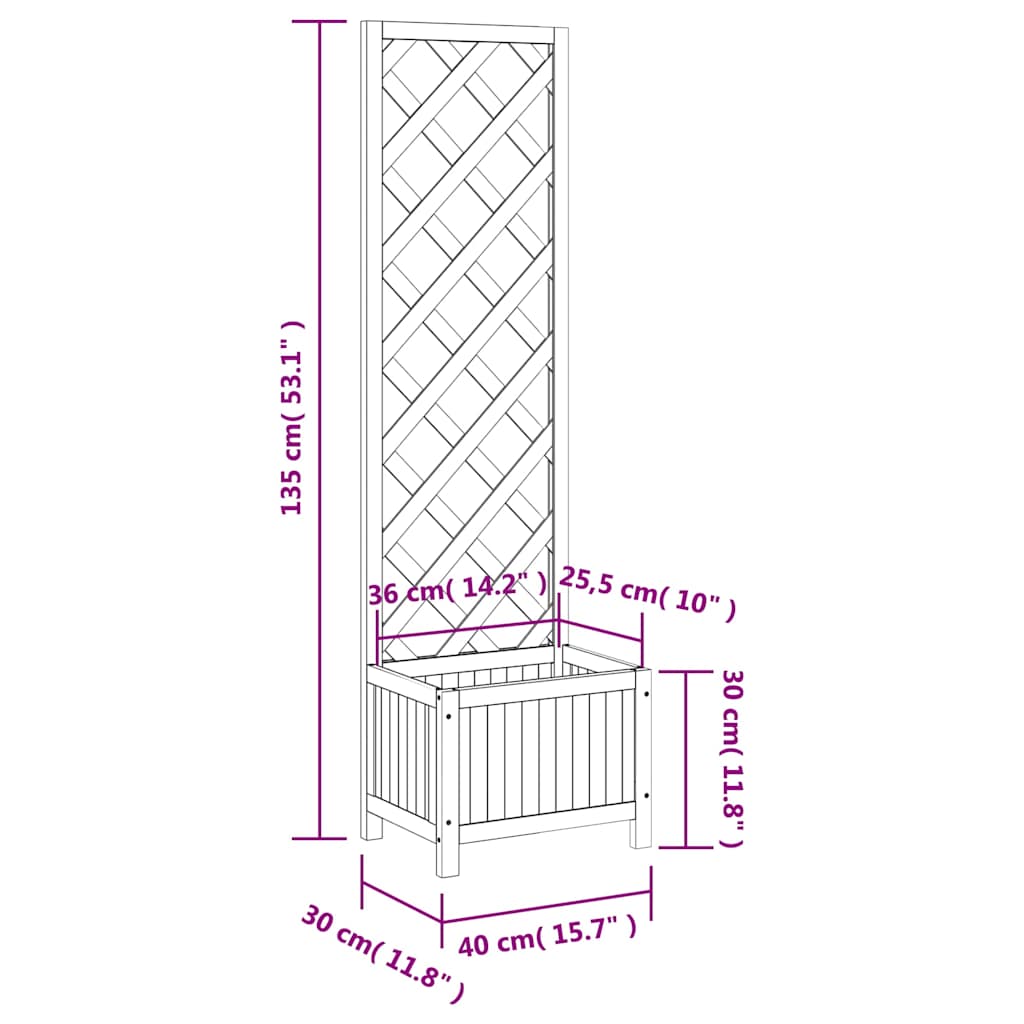 Planter with Trellis Black 40x30x135 cm cmSolid Wood Fir