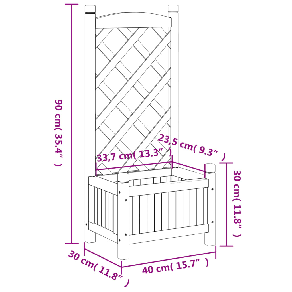 Planter with Trellis Grey Solid Wood Fir